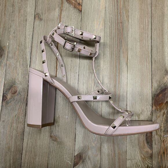 DSW MIX NO. 6® Kamari Studded Tan Gold Chunky Heel Cage Sandal in Size 10 US - Picture 2 of 8
